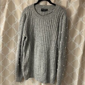 Lane Bryant Heather Gray Sweater with Pearl Details